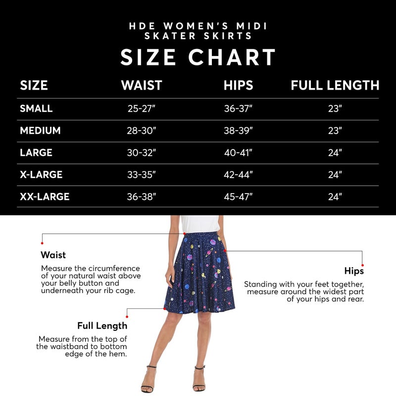HDE Skirts for Women - Midi Skirt Skater Skirt Knee Length High Waist Fun Prints Solar System - XXL - Image 3